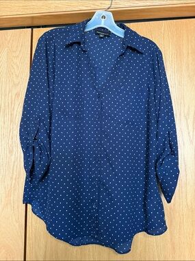 Fortune + Ivy Navy Polka Dot Button-Down Shirt